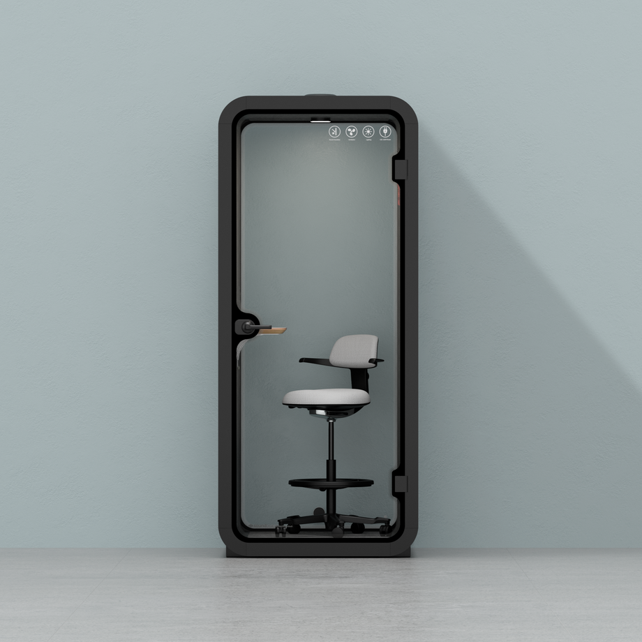 Kontorspod Quell Akustisk Wooden / Upgraded Device Shelf / Dark Grey