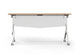 Tribute Adjustable Office Training Desk in castin oak and warm white shown in an e-commerce studio setting, featuring a mobile partitioned training table with a 25mm melamine tabletop, E0 particle board construction, PVC edge banding, aluminium alloy beam, die-cast support arms, steel and aluminium legs, and PU caster wheels. Modern adjustable training desk designed for flexible office, classroom and corporate environments.