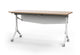 Tribute Adjustable Office Training Desk in castin oak and warm white shown in an e-commerce studio setting, featuring a mobile partitioned training table with a 25mm melamine tabletop, E0 particle board construction, PVC edge banding, aluminium alloy beam, die-cast support arms, steel and aluminium legs, and PU caster wheels. Modern adjustable training desk designed for flexible office, classroom and corporate environments.