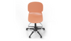 Aarhus Swivel Counter Stool by Quell Design in coral positioned around a modern kitchen island with wooden countertops and pendant lighting. Featuring a smooth moulded polypropylene seat, adjustable gas-lift height, 360-degree swivel, integrated footrest ring, and sturdy five-star base, this Scandinavian-inspired stool blends ergonomic comfort with minimalist contemporary style for residential and commercial interiors.
