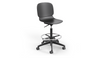 arhus Swivel Counter Stool by Quell Design in black positioned around a modern kitchen island with wooden countertops and pendant lighting. Featuring a smooth moulded polypropylene seat, adjustable gas-lift height, 360-degree swivel, integrated footrest ring, and sturdy five-star base, this Scandinavian-inspired stool blends ergonomic comfort with minimalist contemporary style for residential and commercial interiors.