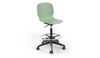 Aarhus Swivel Counter Stool by Quell Design in morandi green positioned around a modern kitchen island with wooden countertops and pendant lighting. Featuring a smooth moulded polypropylene seat, adjustable gas-lift height, 360-degree swivel, integrated footrest ring, and sturdy five-star base, this Scandinavian-inspired stool blends ergonomic comfort with minimalist contemporary style for residential and commercial interiors.