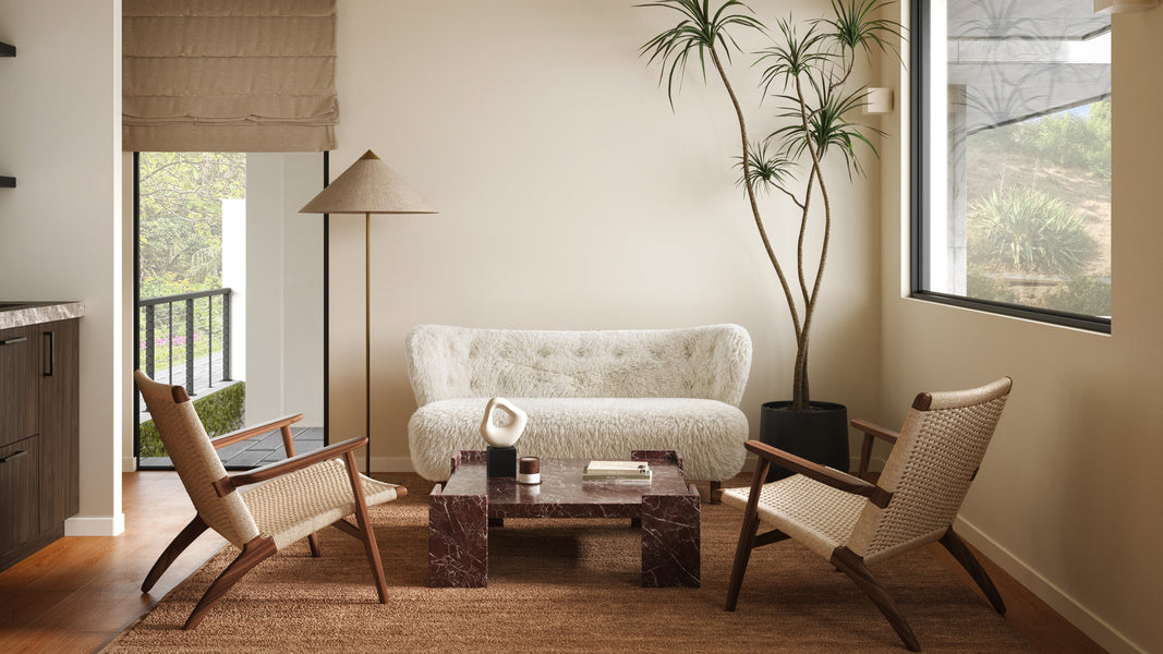 PetraPetra - Petra Sofa, White Long Hair Sherpa and Walnut