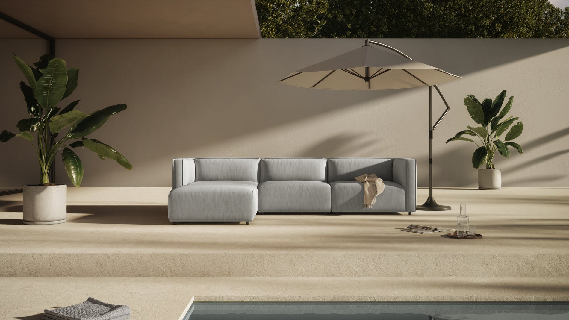 BondBond - Bond Outdoor Sectional, Open End, Left, Dove Grey Performance Weave