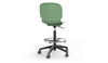 Aarhus Swivel Counter Stool by Quell Design in morandi green positioned around a modern kitchen island with wooden countertops and pendant lighting. Featuring a smooth moulded polypropylene seat, adjustable gas-lift height, 360-degree swivel, integrated footrest ring, and sturdy five-star base, this Scandinavian-inspired stool blends ergonomic comfort with minimalist contemporary style for residential and commercial interiors.