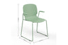 A morandi green stackable armchair with dimensions indicated on a white background. The dimensions are width 610mm, depth 520mm, and height 830mm.
