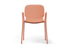 Aarhus Bistro Arm Chair by Quell Design – a modern Scandinavian-style chair in coral with an ergonomic moulded polypropylene seat and integrated curved armrests. Supported by slim black powder-coated steel legs, this elegant and durable chair is ideal for collaborative offices, cafés, and contemporary dining spaces, blending comfort, functionality, and minimalist design.