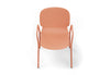 Aarhus Bistro Arm Chair by Quell Design – a modern Scandinavian-style chair in coral with an ergonomic moulded polypropylene seat and integrated curved armrests. Supported by slim black powder-coated steel legs, this elegant and durable chair is ideal for collaborative offices, cafés, and contemporary dining spaces, blending comfort, functionality, and minimalist design.