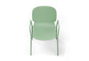 Aarhus Bistro Arm Chair by Quell Design – a modern Scandinavian-style chair in morandi green with an ergonomic moulded polypropylene seat and integrated curved armrests. Supported by slim black powder-coated steel legs, this elegant and durable chair is ideal for collaborative offices, cafés, and contemporary dining spaces, blending comfort, functionality, and minimalist design.