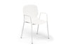 Aarhus Bistro Arm Chair by Quell Design – a modern Scandinavian-style chair in white with an ergonomic moulded polypropylene seat and integrated curved armrests. Supported by slim black powder-coated steel legs, this elegant and durable chair is ideal for collaborative offices, cafés, and contemporary dining spaces, blending comfort, functionality, and minimalist design.