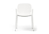 Aarhus Bistro Arm Chair by Quell Design – a modern Scandinavian-style chair in white with an ergonomic moulded polypropylene seat and integrated curved armrests. Supported by slim black powder-coated steel legs, this elegant and durable chair is ideal for collaborative offices, cafés, and contemporary dining spaces, blending comfort, functionality, and minimalist design.