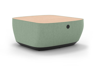 Byorne Modular Coffee Table upholstered in premium linen fabric, available in dusty teal, dark grey and pebble grey. Designed to complement modular seating layouts, it features durable injection-moulded nylon legs for a lightweight yet stable base, integrated USB charging for convenient connectivity and a clean contemporary aesthetic suited to a variety of interiors.