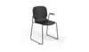 Aarhus Bistro Carver Stackable Chair by Quell Design – sculptural modern chair in black moulded polypropylene shell with integrated armrests and sleek electrostatic powder-coated steel frame. The ergonomic, contoured seat offers comfort while its stackable design makes it perfect for dynamic office, café or communal spaces.