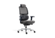 Anka Adaptive Desk Chair in grey with a midnight-blue frame shown on a white background, featuring a fixed fabric-upholstered headrest, breathable Korean mesh back, moulded-foam fabric seat and midnight-blue 3D adjustable nylon armrests. Designed for advanced ergonomic support in modern offices, the chair includes a multi-locking F020 synchro mechanism, Class-4 Samhongsa gas lift, a premium aluminium base and black PU castors for smooth, reliable mobility.