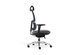 Anka Adaptive Desk Chair in grey with a midnight-blue frame shown on a white background, featuring a fixed fabric-upholstered headrest, breathable Korean mesh back, moulded-foam fabric seat and midnight-blue 3D adjustable nylon armrests. Designed for advanced ergonomic support in modern offices, the chair includes a multi-locking F020 synchro mechanism, Class-4 Samhongsa gas lift, a premium aluminium base and black PU castors for smooth, reliable mobility.