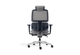 Anka Adaptive Desk Chair in grey with a midnight-blue frame shown on a white background, featuring a fixed fabric-upholstered headrest, breathable Korean mesh back, moulded-foam fabric seat and midnight-blue 3D adjustable nylon armrests. Designed for advanced ergonomic support in modern offices, the chair includes a multi-locking F020 synchro mechanism, Class-4 Samhongsa gas lift, a premium aluminium base and black PU castors for smooth, reliable mobility.