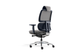Anka Adaptive Desk Chair in grey with a midnight-blue frame shown on a white background, featuring a fixed fabric-upholstered headrest, breathable Korean mesh back, moulded-foam fabric seat and midnight-blue 3D adjustable nylon armrests. Designed for advanced ergonomic support in modern offices, the chair includes a multi-locking F020 synchro mechanism, Class-4 Samhongsa gas lift, a premium aluminium base and black PU castors for smooth, reliable mobility.