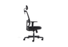 CB Fokus Ergonomic High-Back Office Chair in black on a white background, designed for premium workplace comfort with a breathable mesh backrest and built-in lumbar support. Features include a height-adjustable headrest, moulded foam fabric seat with seat-slide function, adjustable armrests with PU pads, a multi-locking synchro mechanism, smooth gas-lift height adjustment and a durable nylon base with PU castors for reliable mobility in modern ergonomic workspaces.