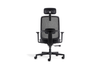 CB Fokus Ergonomic High-Back Office Chair in black on a white background, designed for premium workplace comfort with a breathable mesh backrest and built-in lumbar support. Features include a height-adjustable headrest, moulded foam fabric seat with seat-slide function, adjustable armrests with PU pads, a multi-locking synchro mechanism, smooth gas-lift height adjustment and a durable nylon base with PU castors for reliable mobility in modern ergonomic workspaces.