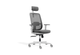 CB Fokus Ergonomic High-Back Office Chair in grey/white on a white background, designed for premium workplace comfort with a breathable mesh backrest and built-in lumbar support. Features include a height-adjustable headrest, moulded foam fabric seat with seat-slide function, adjustable armrests with PU pads, a multi-locking synchro mechanism, smooth gas-lift height adjustment and a durable nylon base with PU castors for reliable mobility in modern ergonomic workspaces.