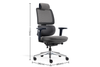 Anka Adaptive Desk Chair in grey with a midnight-blue frame on a white background next to its dimensions (Width 680mm × Depth 585mm × Height 1115mm), featuring a fixed fabric-upholstered headrest, breathable Korean mesh back, moulded-foam fabric seat, and midnight-blue 3D adjustable nylon armrests. Designed for advanced ergonomic support in modern offices, the chair includes a multi-locking F020 synchro mechanism, Class-4 Samhongsa gas lift, a premium aluminium base, and black PU castors for smooth, reliabl
