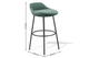 Børge Contemporary Bar Stool in green on a white background next to its dimensions (Width 450mm × Depth 465mm × Height 835mm), featuring a moulded-foam seat with premium fabric upholstery and a black powder-coated steel frame. Designed for modern hospitality, kitchen, and workspace environments, this contemporary bar stool offers durable support, ergonomic comfort, and a clean, design-focused aesthetic ideal for elevated seating areas.