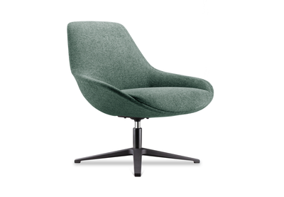 Ørgg Contour Lounge Chair in green shown on a white background, featuring a sculpted moulded-foam seat and backrest with high-quality fabric upholstery and a black powder-coated steel frame. Designed for modern lounge, hospitality and office environments, this contemporary lounge chair offers ergonomic comfort, durable construction and a refined, design-forward aesthetic.