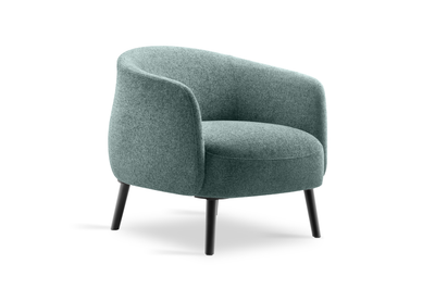 Keebu Compact 1-Seater Sofa in green shown on a clean white background, featuring a moulded-foam seat and backrest with fabric upholstery and a modern compact silhouette. This contemporary single-seat sofa offers supportive comfort and space-efficient design ideal for commercial lounges, office breakout areas and modern living spaces.