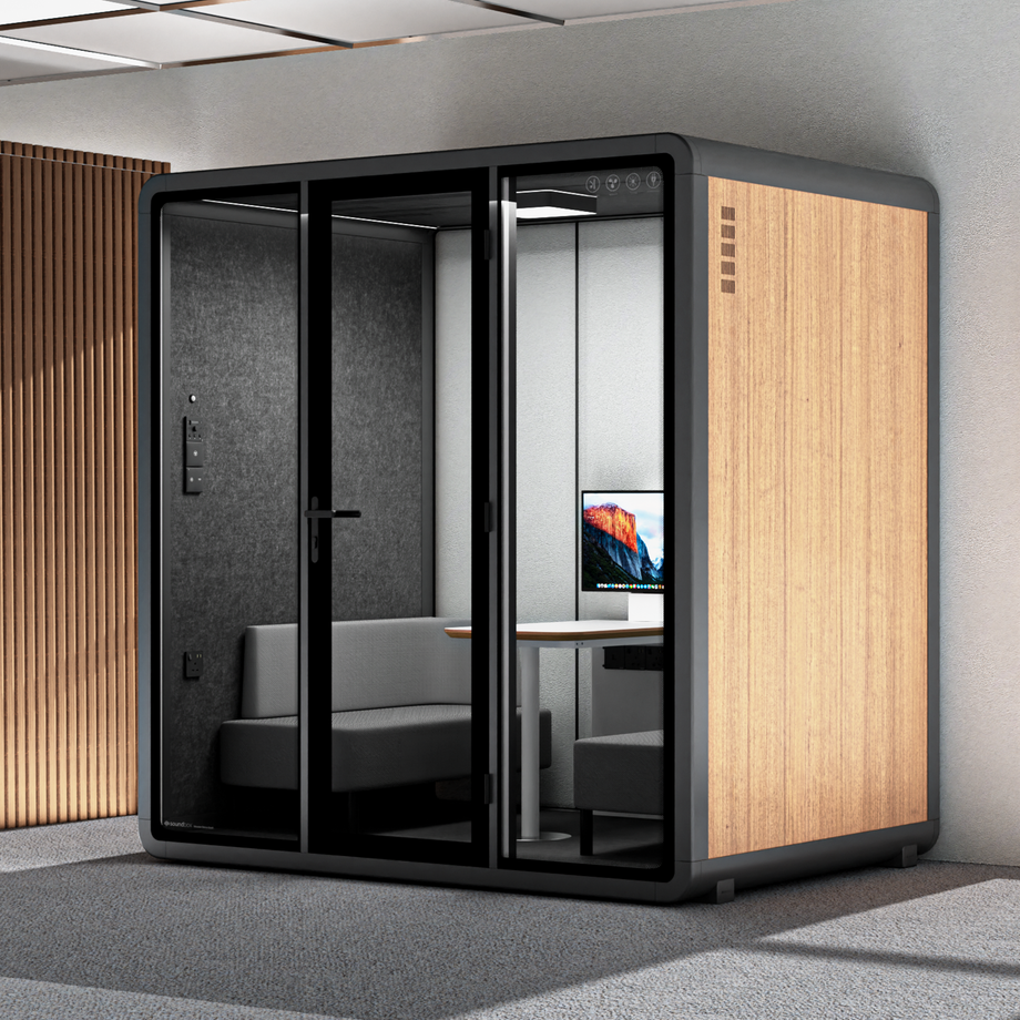 Quell+ - Mødeboks til 4 personerWooden / Dark Grey / Delux