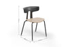Okse Nord Stackable Chair on a white background in black, featuring a molded PP-GF25 back, poplar plywood seat and powder-coated steel frame, shown with dimensions width 515mm x depth 485mm x height 745mm for durable, modern, space-efficient seating.
