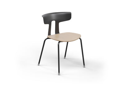 Okse Nord Stackable Chair on white background in black featuring a moulded PP-GF25 back, poplar plywood seat and powder-coated steel frame for durable, modern, space-efficient seating.