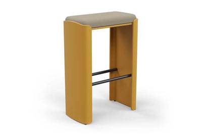 The Palma Compact Counter Bench shown on a white background. This modern bench features a slim welded steel frame with a light architectural profile and a moulded high-resilience foam seat upholstered in durable linen fabric. Designed for comfort and durability it brings refined style to workplaces, hospitality areas and collaborative spaces.