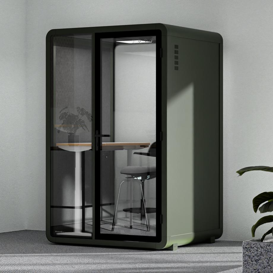 Quell+, 2-Personen-PodDark Green / Dark Gray / Electric Adjustable Work Station + Stool