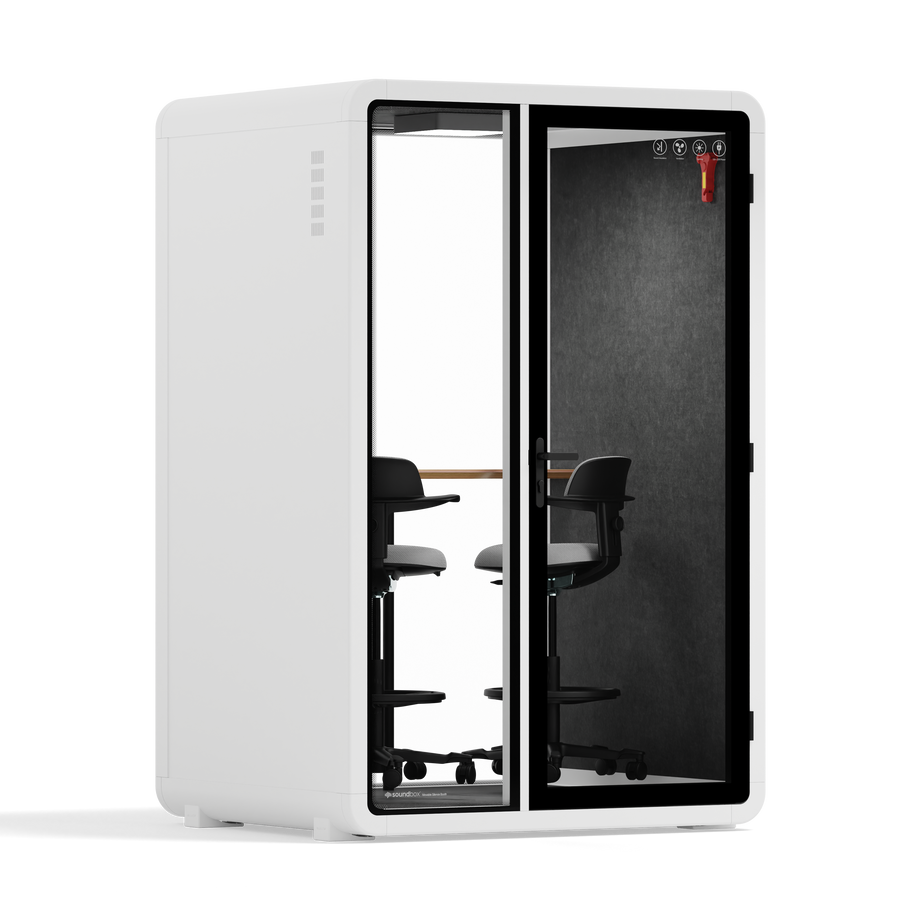 Quell+, 2-Personen-PodWhite / Dark Gray / Dual Zoom Room + Device Shelf + 2 Barstools
