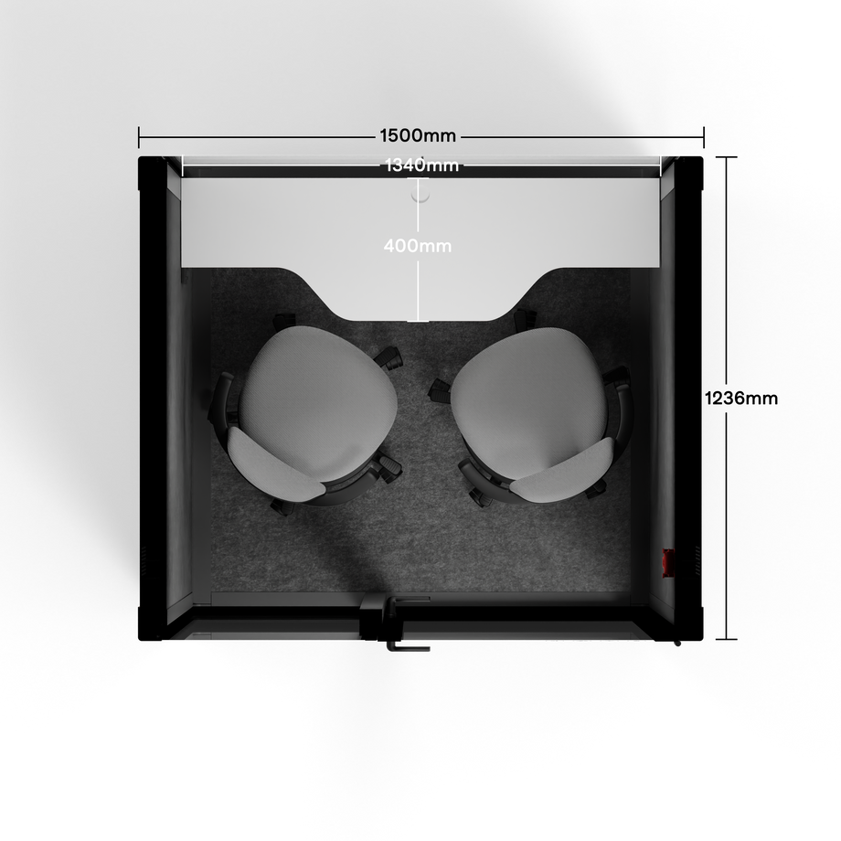 Quell+, 2-Personen-PodWooden / Dark Gray / Dual Zoom Room + Device Shelf + 2 Barstools