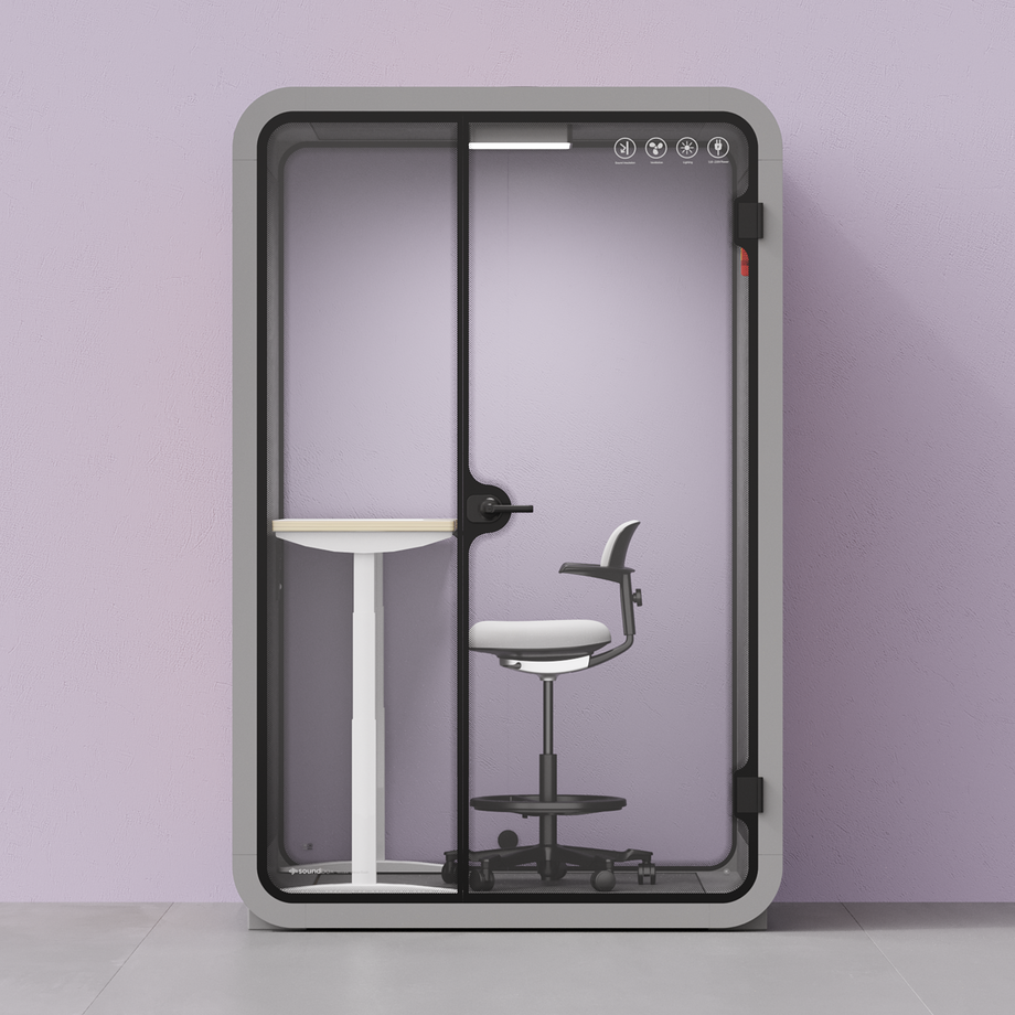 Cabina telefónica de la oficina Quell - 2 personasLight Grey / Dark Gray / Electric Adjustable Work Station + Stool