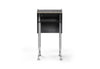 Swish Adaptive Presentation Podium in white oak and black on a white background, featuring an 18mm birch plywood body with beveled water-based painted edges, black PET panel, aluminium alloy frame, and medical-grade TPU silent casters; modern mobile presentation podium designed for professional office, training and conference environments.