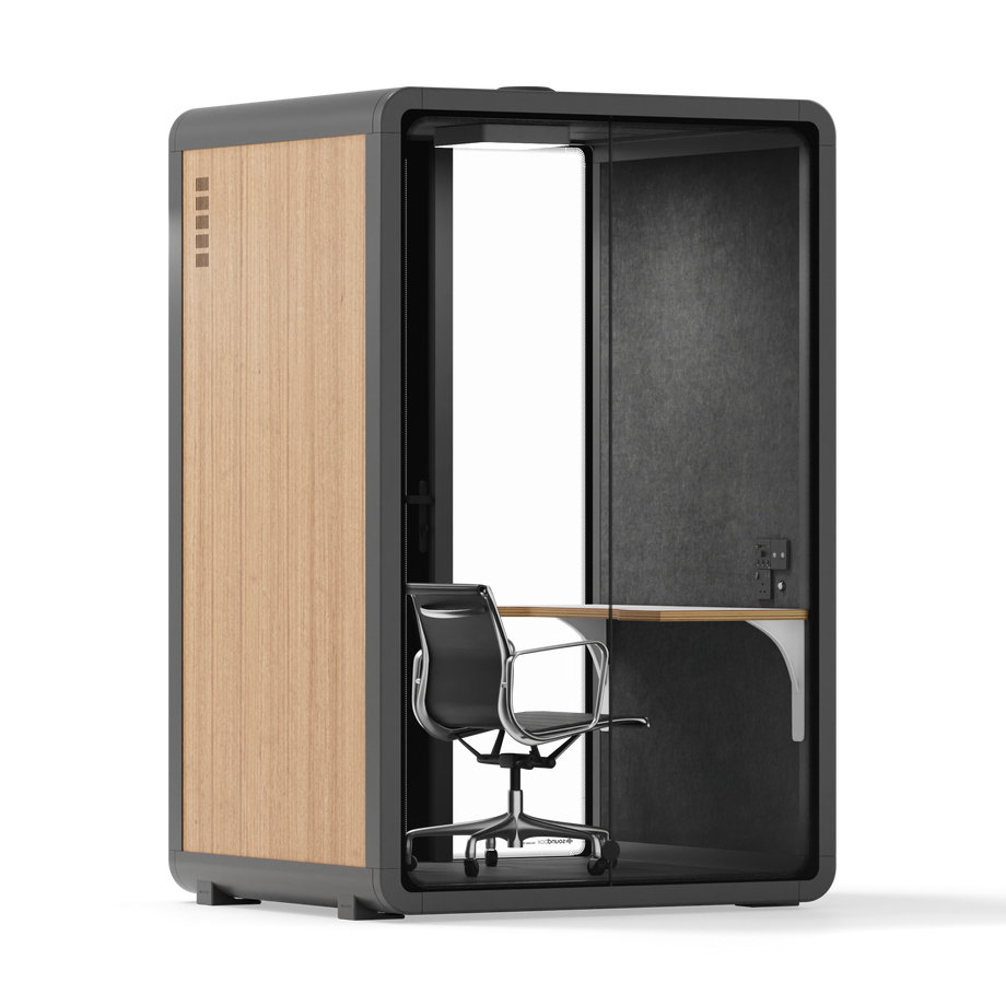 Quell+, 2-Personen-PodWooden / Dark Gray / Work Station + Designer Office Chair
