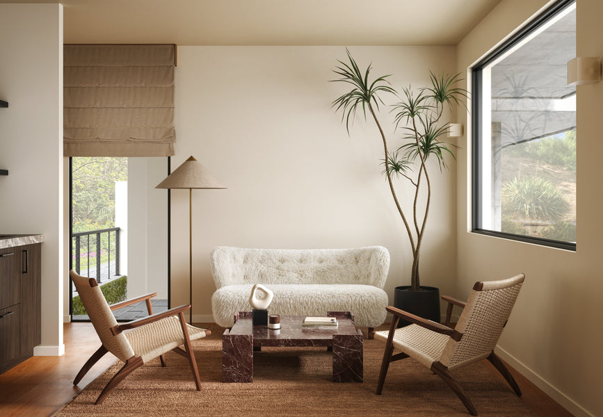 PetraPetra - Petra Sofa, White Long Hair Sherpa and Walnut
