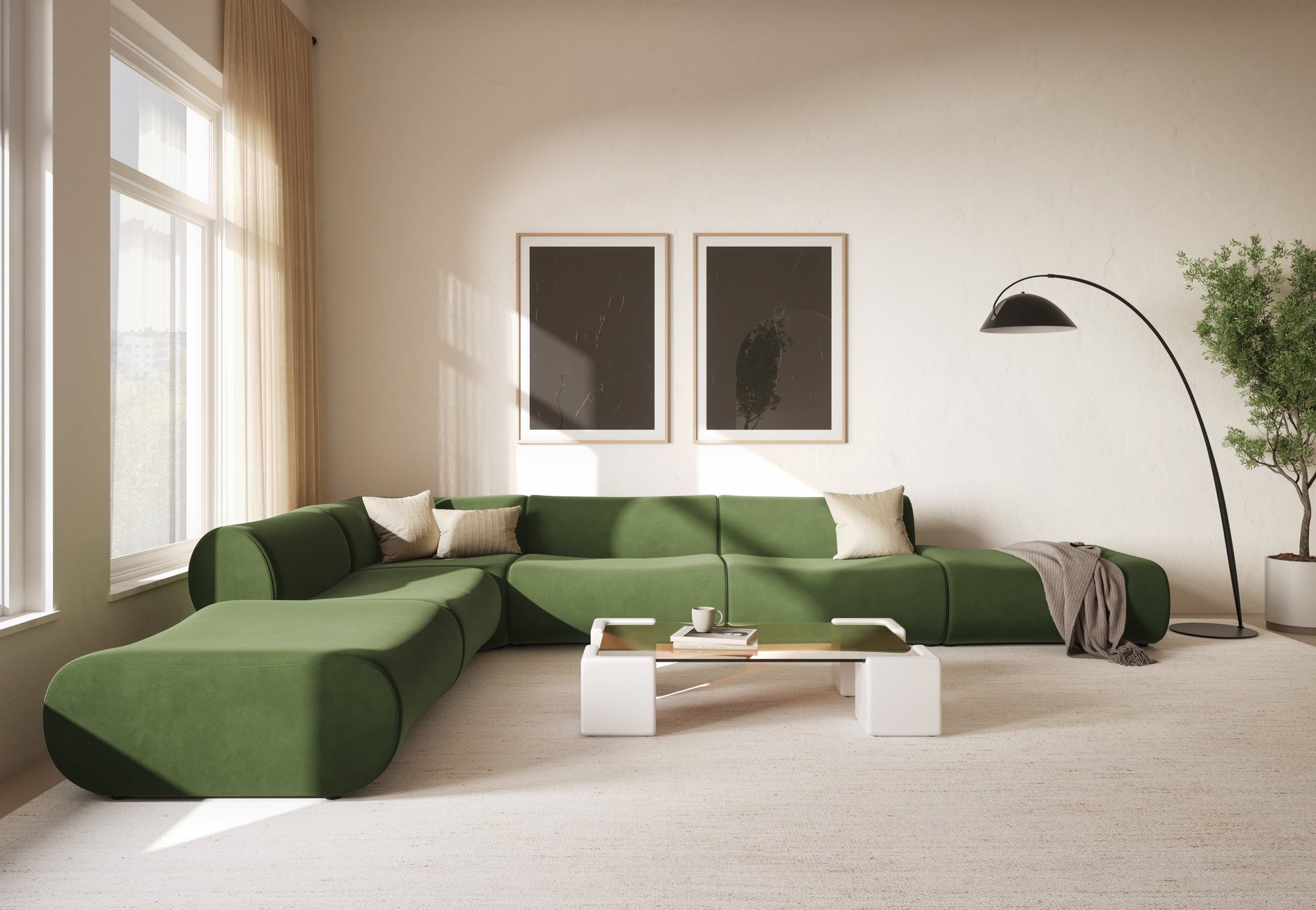 LöweLeo - Leo Sectional, linke Chaise, Flechtenplüsch -Samt