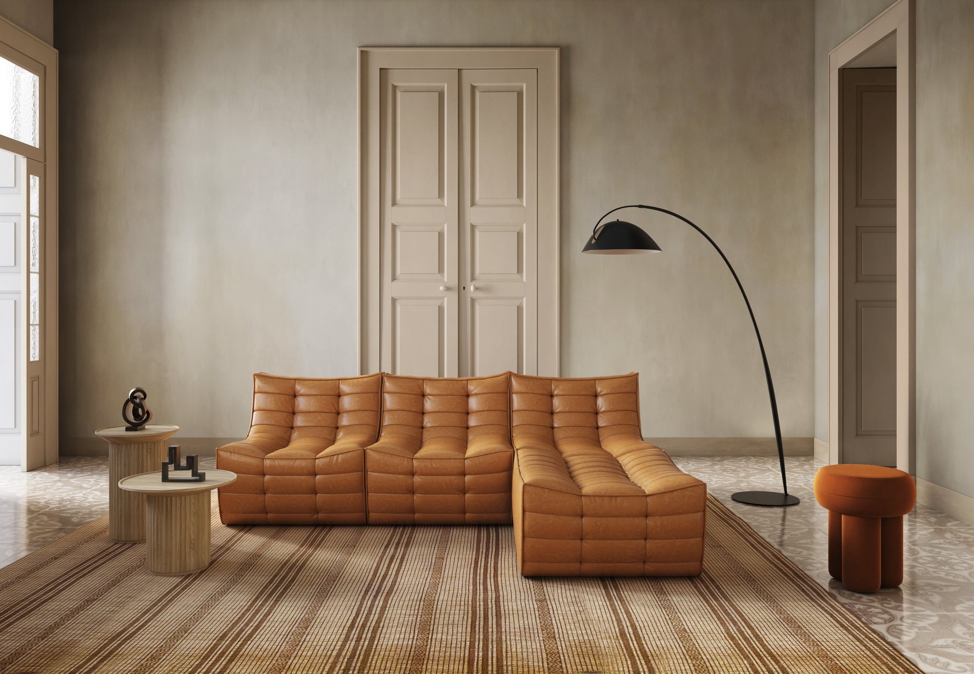 TygeTyge - Tyge Open End Sofa, Right, Bourbon Vegan Leather