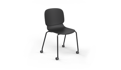 Aarhus Wheelie Chair by Quell Design — contemporary office chair with moulded polypropylene shell in a black finish, mounted on a set of smooth-glide swivel castors and a black powder-coated steel base. Ideal for dynamic work environments, home offices or collaborative spaces offering mobility, ergonomic comfort and Scandinavian minimalist style.