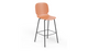 Aarhus counter stool front angled view product shot on white background, modern seating for contemporary areas, offices, and workspaces, coral colour.