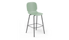 Aarhus counter stool front angled view product shot on white background, modern seating for contemporary areas, offices, and workspaces, green colour.