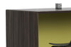 Skanfor Collaborative Breakfast Bar, close-up view of the external, ebony wood and internal olive green finish.