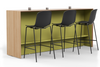 Skanfor Collaborative Breakfast Bar, angled view of the oak wood external, olive green internal, single sided.