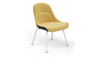 Bloom ergonomic office chair by Quell Design — yellow / black upholstered contoured seat with linen-velvet and eco PU panels, mounted on slender black steel legs with subtle wraparound support structure. Elegant and sculptural, the chair adds refined comfort and modern design to contemporary interiors.