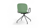 Aarhus Eiffel Arm Chair by Quell Design – a modern Scandinavian-style armchair in morandi green with a smooth moulded polypropylene shell, curved armrests, and a signature black Eiffel-style steel rod base. Perfect for collaborative office spaces, creative meeting corners, and minimalist interiors that value mobility, visual lightness, and contemporary design.