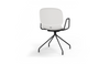 Aarhus Eiffel Arm Chair by Quell Design – a modern Scandinavian-style armchair in white with a smooth moulded polypropylene shell, curved armrests, and a signature black Eiffel-style steel rod base. Perfect for collaborative office spaces, creative meeting corners, and minimalist interiors that value mobility, visual lightness, and contemporary design.