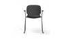 Aarhus Bistro Carver Stackable Chair by Quell Design – sculptural modern chair in black moulded polypropylene shell with integrated armrests and sleek electrostatic powder-coated steel frame. The ergonomic, contoured seat offers comfort while its stackable design makes it perfect for dynamic office, café or communal spaces.